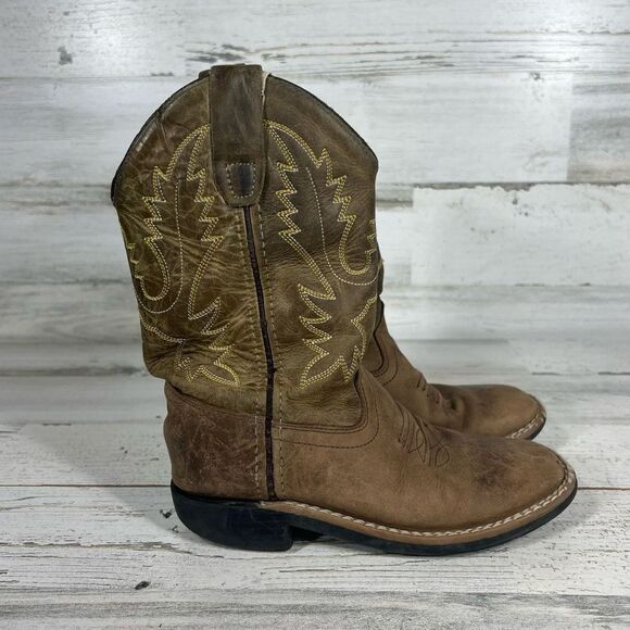 Old West BSC1877 Kids Western Boots‎ Mid Calf Pull On Leather Brown Size 13D - Picture 1 of 8